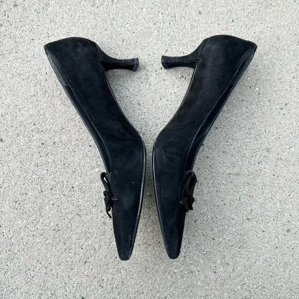 Stuart Weitzman Kitten‎ Heel Vintage Y2K 00's Black Suede 7.5